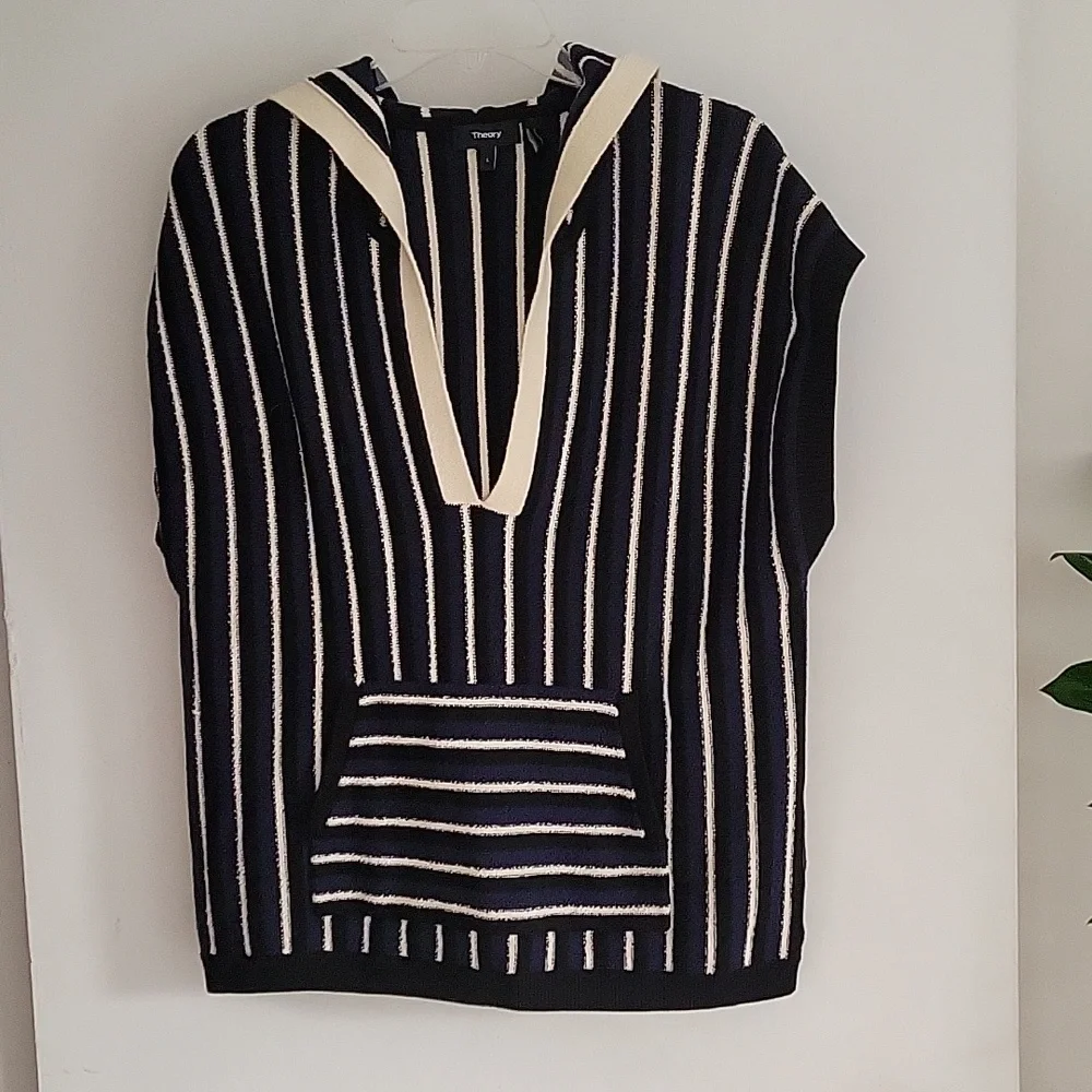 Theory Sleeveless Navy Hoodie Sz L - Picture 2 of 5